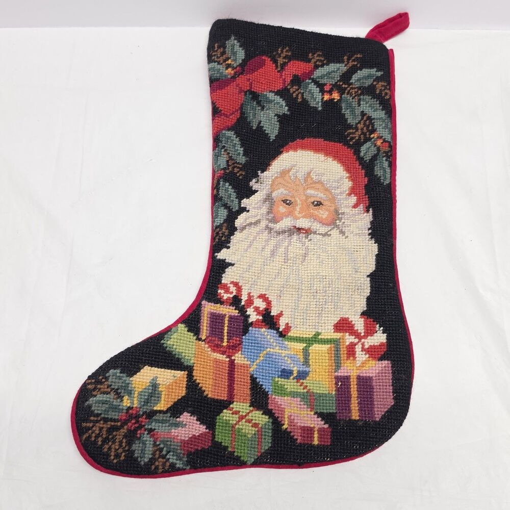 Vintage 1991 Peking Imperial Elegance Needlepoint Santa Gifts Christmas Stocking